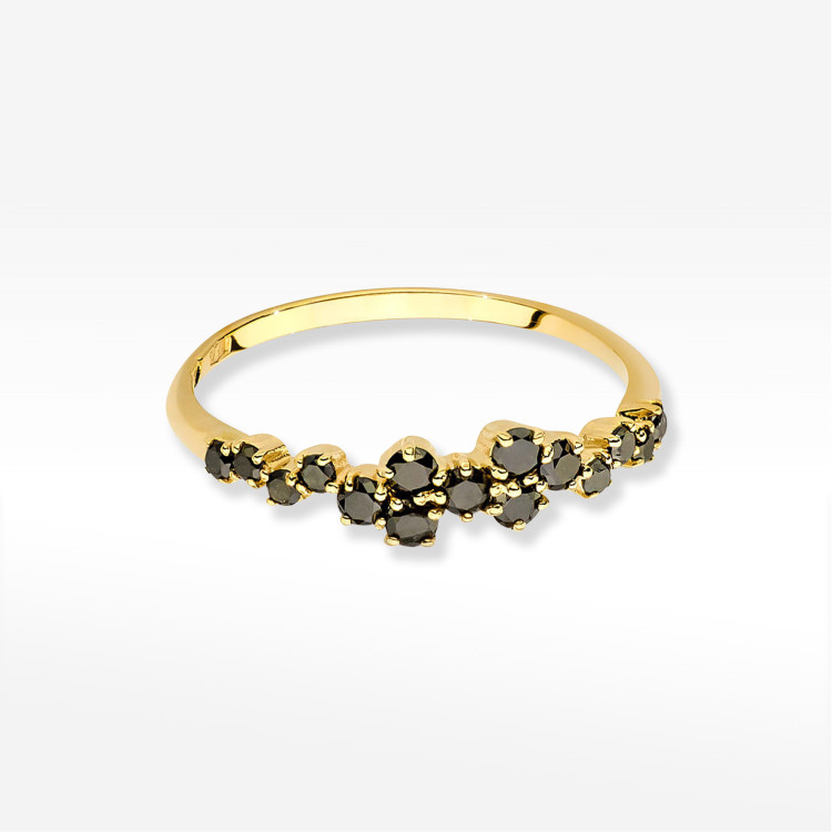 Pierścionek z czarnymi Diamentami 0,326ct żółte złoto W0528