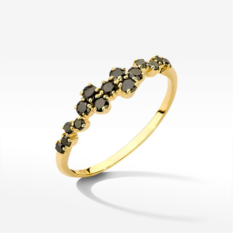 Pierścionek z czarnymi Diamentami 0,326ct żółte złoto W0528
