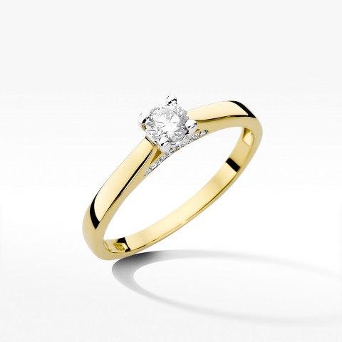 Pierścionek z żółtego złota z diamentami  - próba 585 0,30CT W-341A
