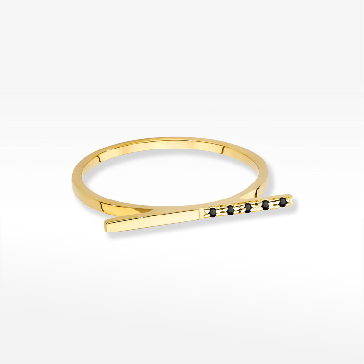 Pierścionek z czarnymi Diamentami 0,025ct żółte złoto W0537