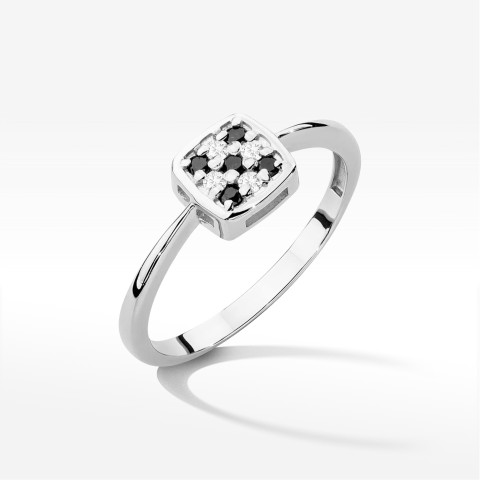 Pierścionek z czarnymi Diamentami 0,13ct białe złoto W0555