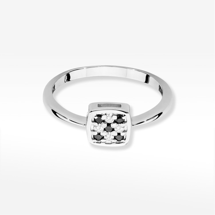 Pierścionek z czarnymi Diamentami 0,13ct białe złoto W0555