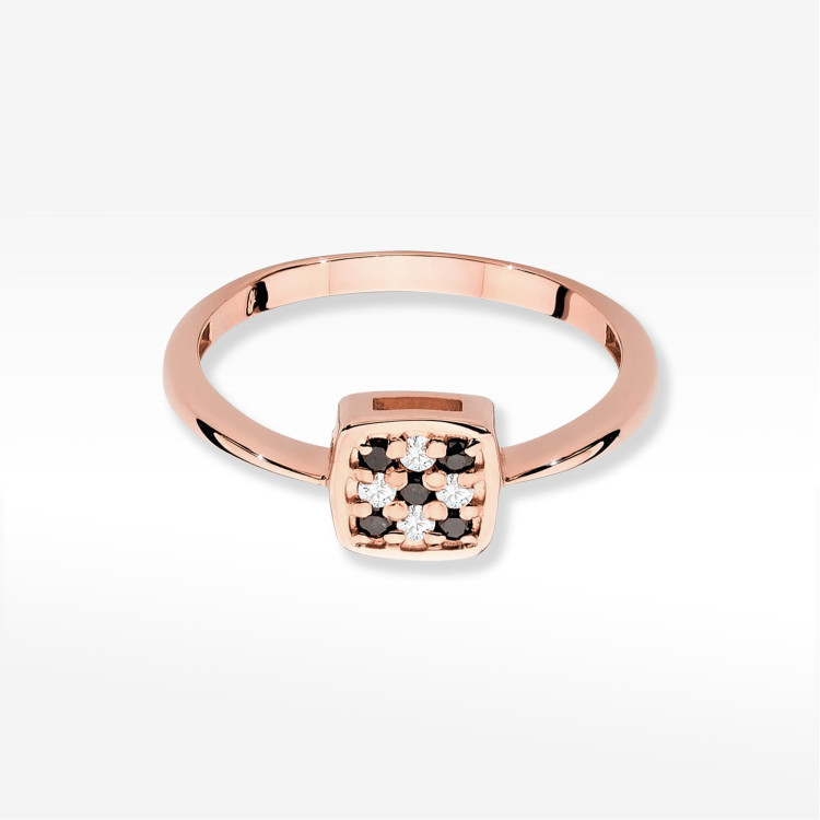 Pierścionek z czarnymi Diamentami 0,13ct różowe złoto W0555