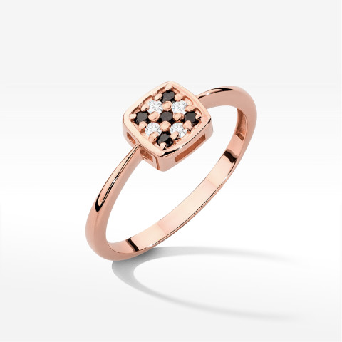 Pierścionek z czarnymi Diamentami 0,13ct różowe złoto W0555