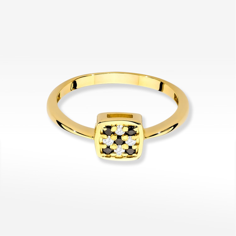 Pierścionek z czarnymi Diamentami 0,13ct żółte złoto W0555