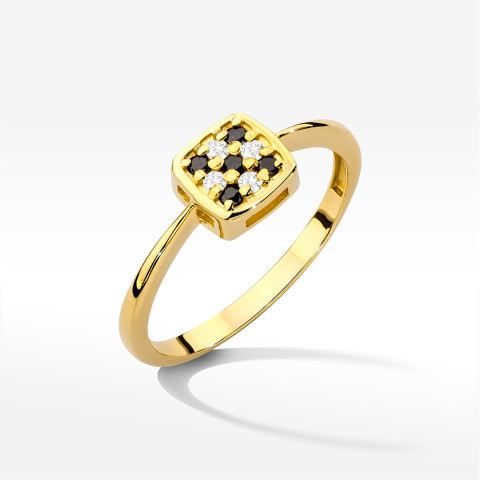 Pierścionek z czarnymi Diamentami 0,13ct żółte złoto W0555