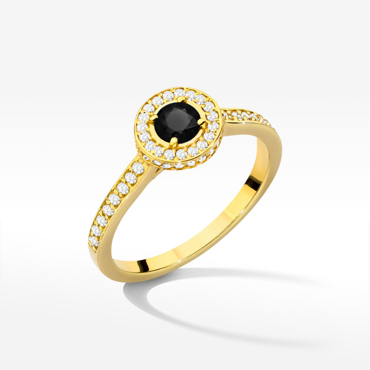 Pierścionek W0559 Czarny Diament 0,643ct żółte złoto