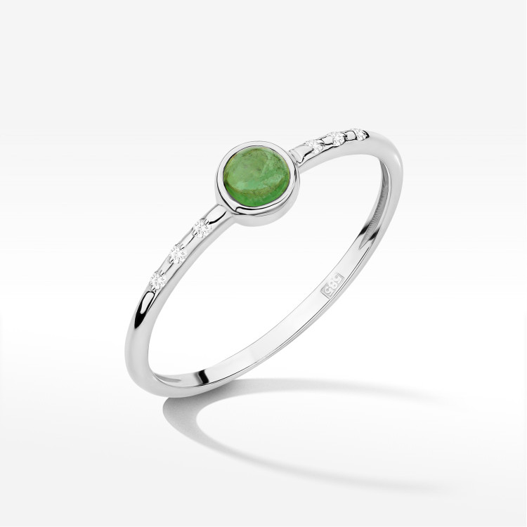 Pierścionek Zielony Turmalin 0,33ct białe złoto W0596