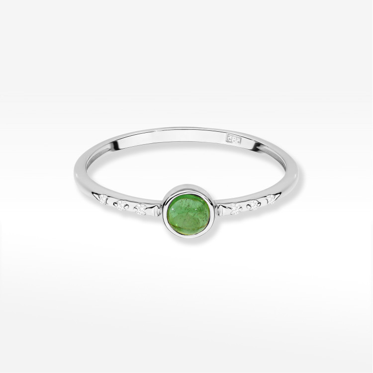 Pierścionek Zielony Turmalin 0,33ct białe złoto W0596