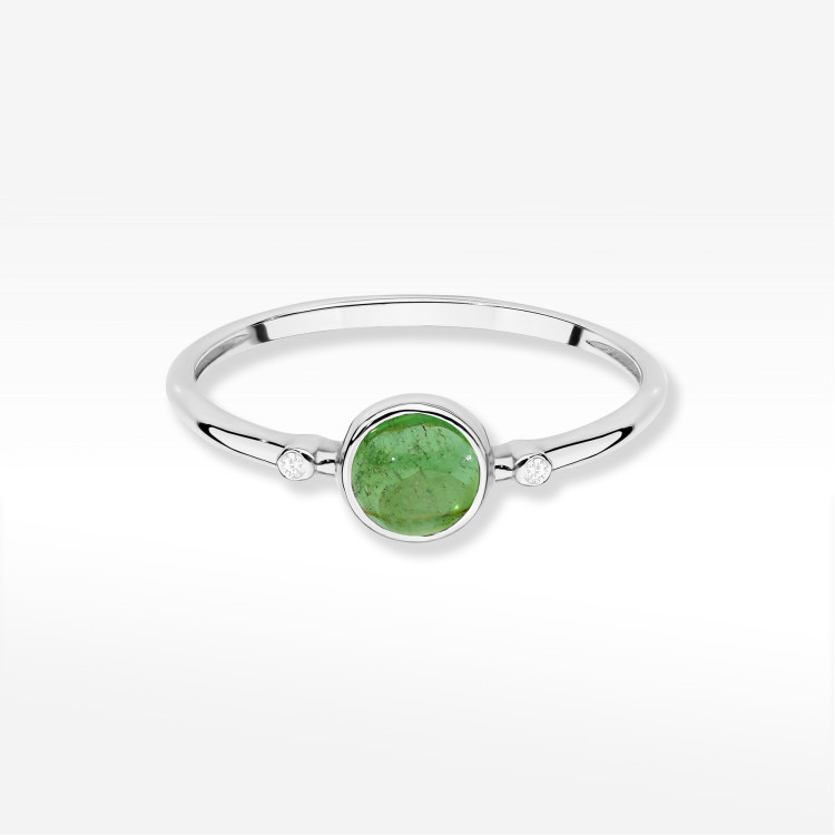 Pierścionek W0597 Zielony Turmalin 0,61ct białe złoto