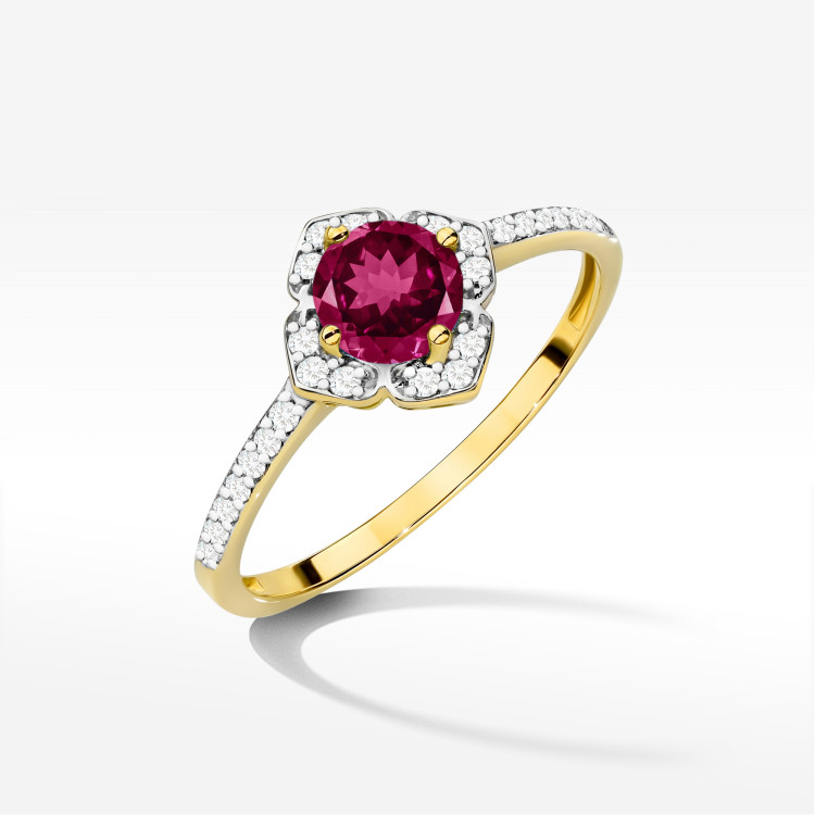 Pierścionek W0603 Rodolit 0,73ct żółte złoto