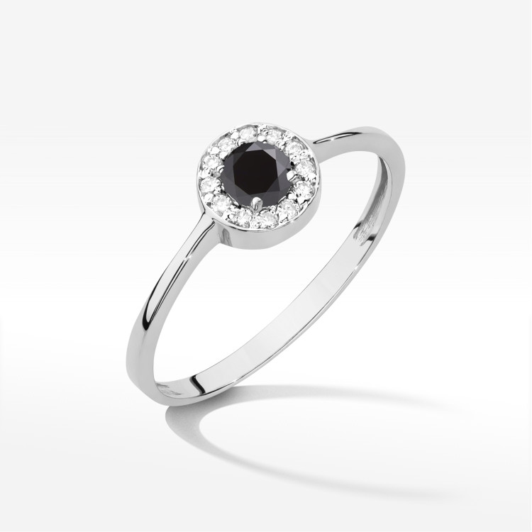 Pierścionek W0616 Czarny Diament 0,30ct białe złoto