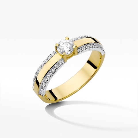 Pierścionek z żółtego złota z diamentami  - próba 585 0,45CT W-356A