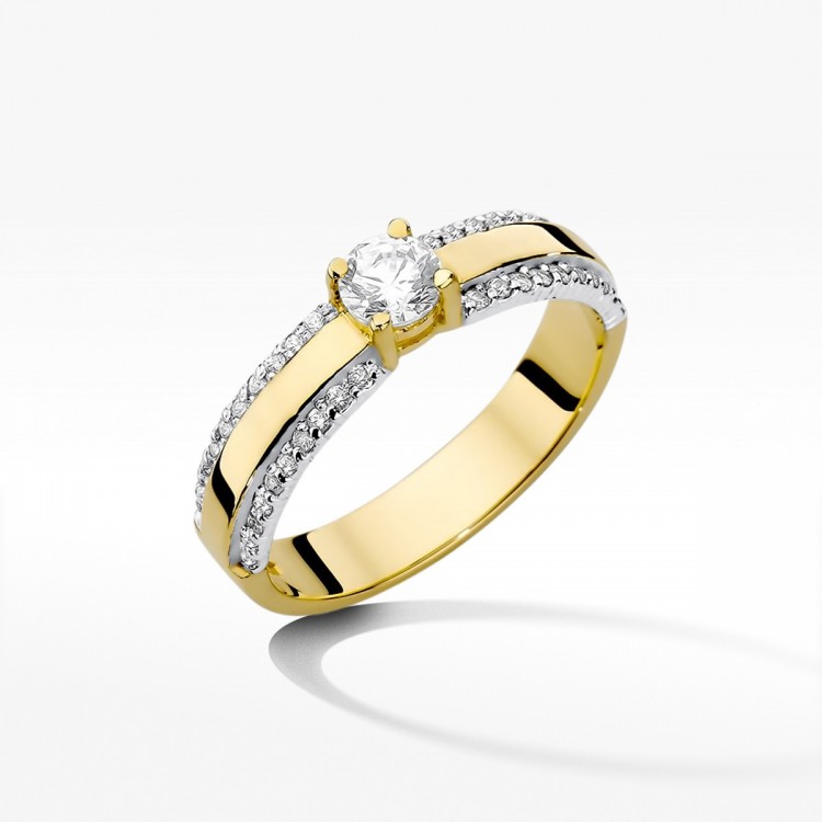 Pierścionek z żółtego złota z diamentami  - próba 585 0,45CT W-356A