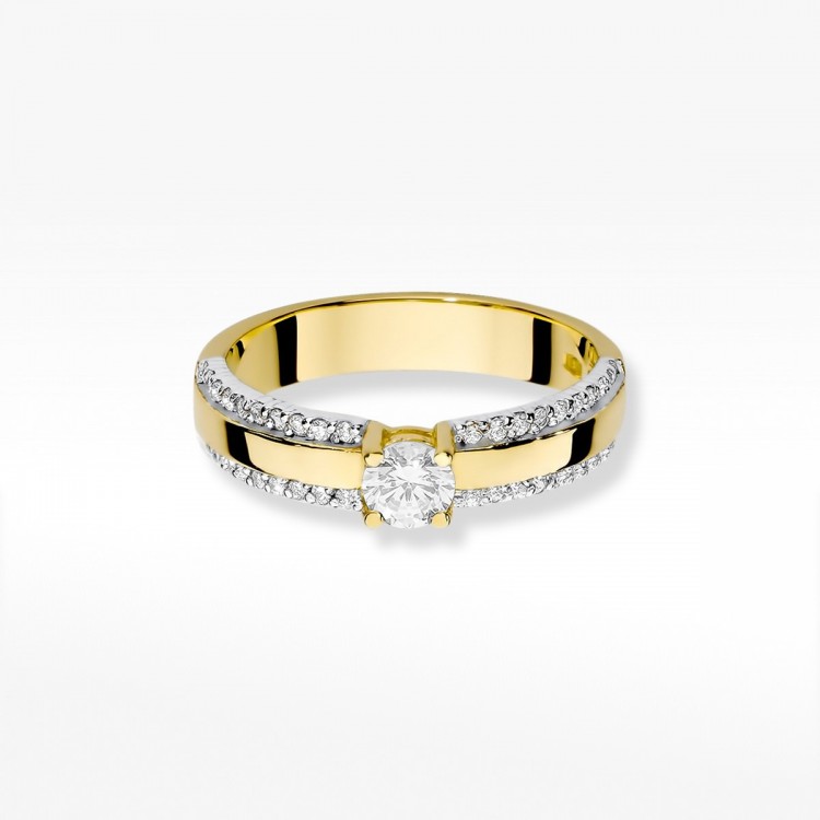 Pierścionek z żółtego złota z diamentami  - próba 585 0,45CT W-356A