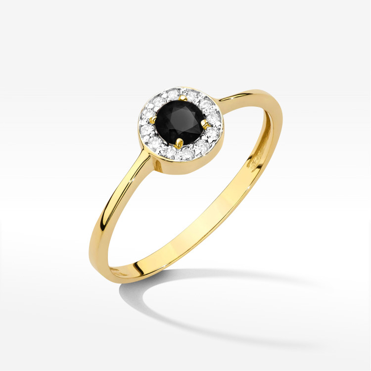 Pierścionek W0616 Czarny Diament 0,30ct żółte złoto