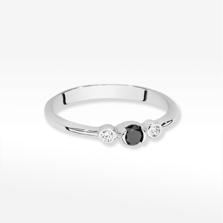 Pierścionek Czarny Diament 0,18ct białe złoto W0620