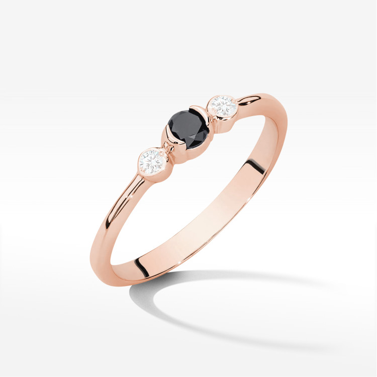 Pierścionek Czarny Diament 0,18ct różowe złoto W0620