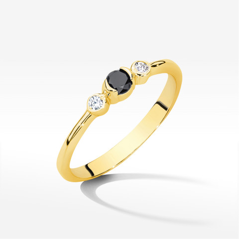 Pierścionek Czarny Diament 0,18ct żółte złoto W0620