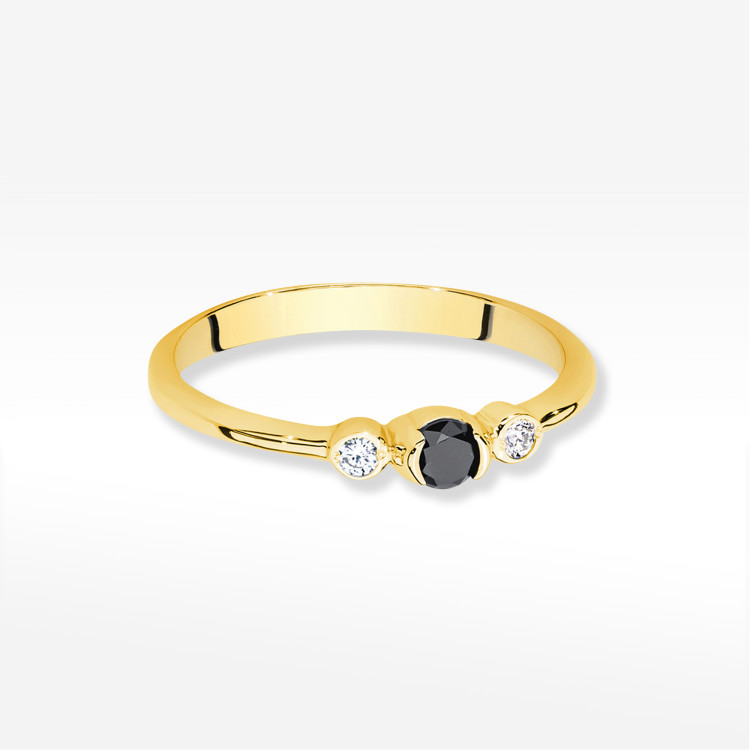 Pierścionek Czarny Diament 0,18ct żółte złoto W0620