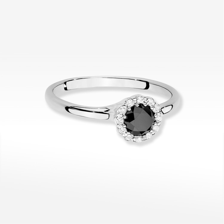 Pierścionek Czarny Diament 0,603ct białe złoto W0622