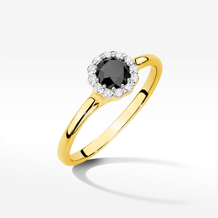 Pierścionek Czarny Diament 0,603ct żółte złoto W0622