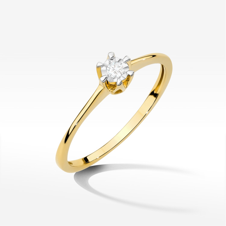 Pierścionek W0628 Diament 0,03ct żółte złoto