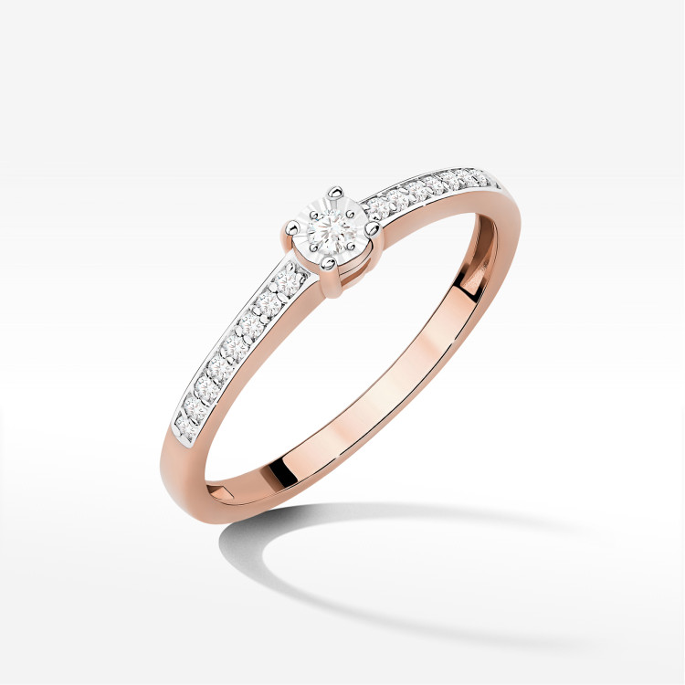 Pierścionek Diament 0,11ct różowe złoto W0648