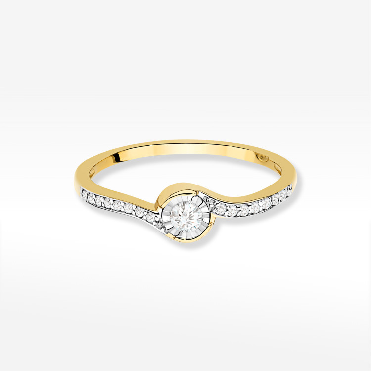 Pierścionek Diament 0,16ct żółte złoto W0658
