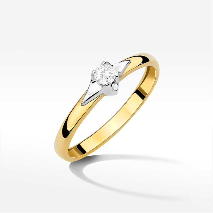 Pierścionek z diamentami 0,15ct żółte złoto W0666