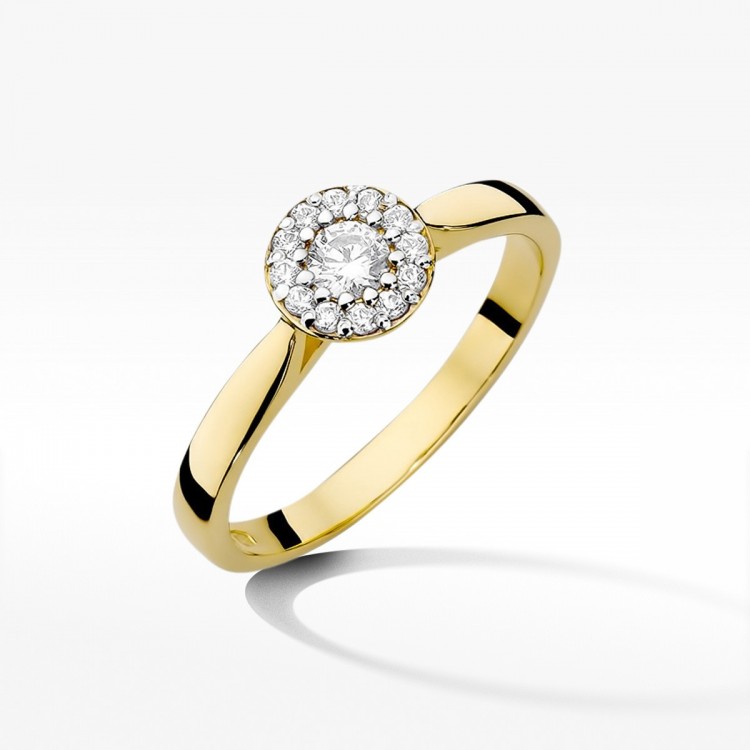 Pierścionek z żółtego złota z diamentami  - próba 585 0,22CT W-362A