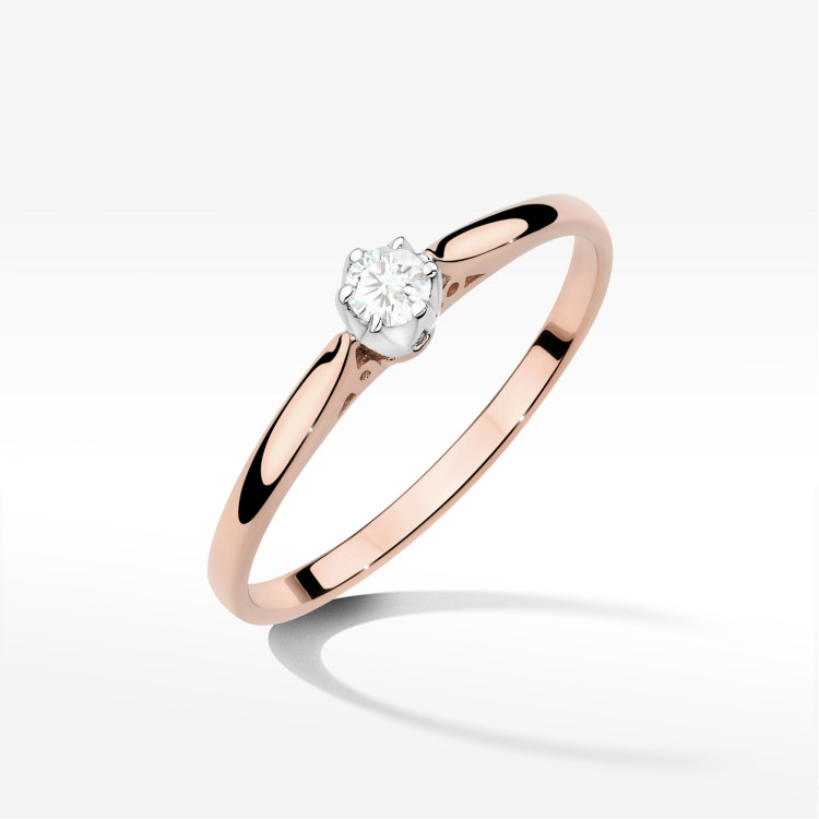 Pierścionek W0672 z diamentem 0,10ct różowe złoto
