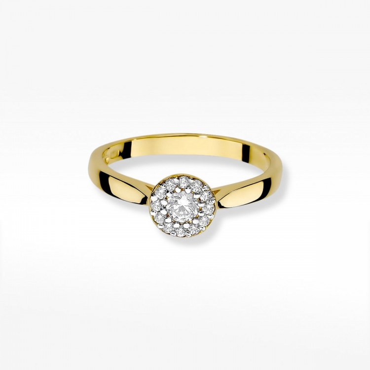 Pierścionek z żółtego złota z diamentami  - próba 585 0,22CT W-362A
