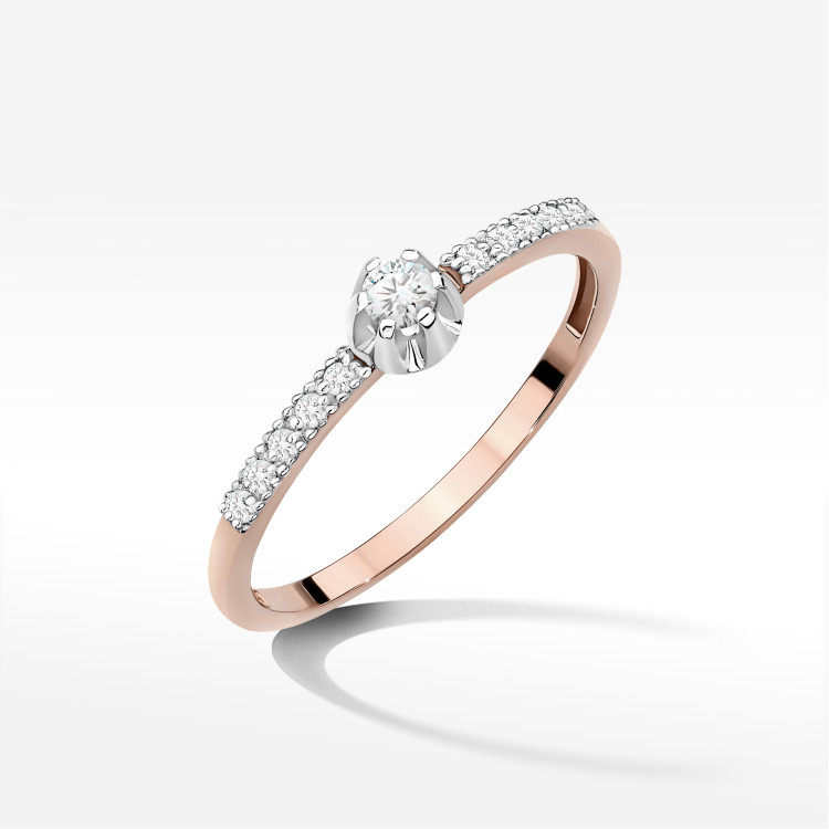 Pierścionek z diamentami 0,17ct różowe złoto W0680