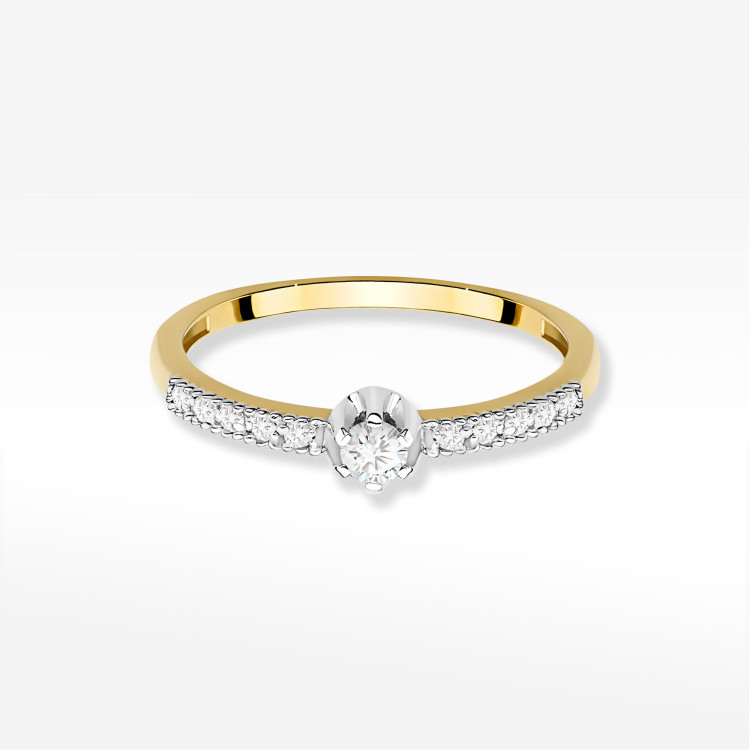Pierścionek z diamentami 0,17ct żółte złoto W0680
