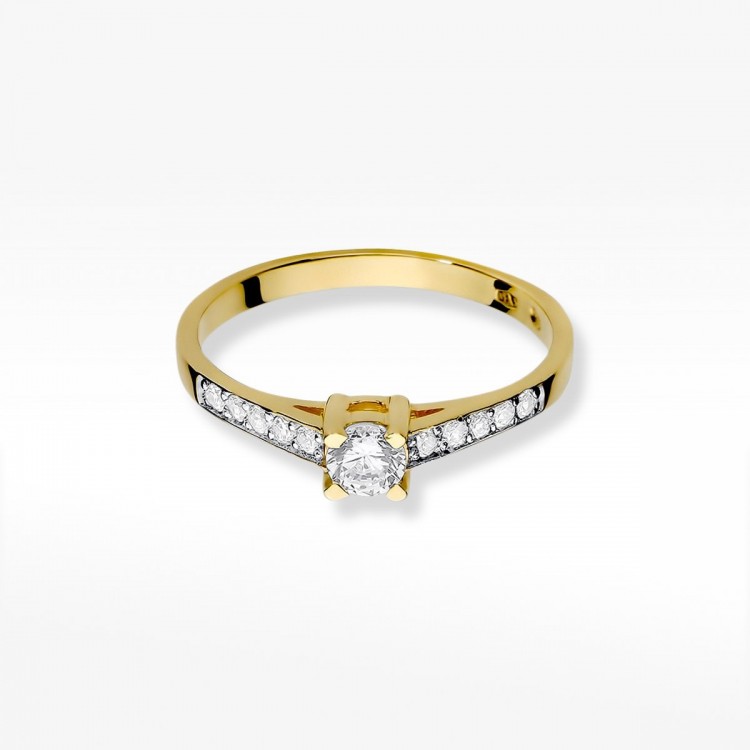 Pierścionek z żółtego złota z diamentami  - próba 585 0,45CT W-364A