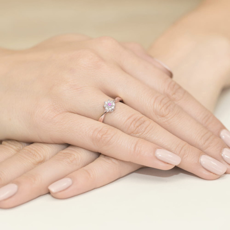 Pierścionek PV-185 Różowy Topaz 0,13ct różowe złoto