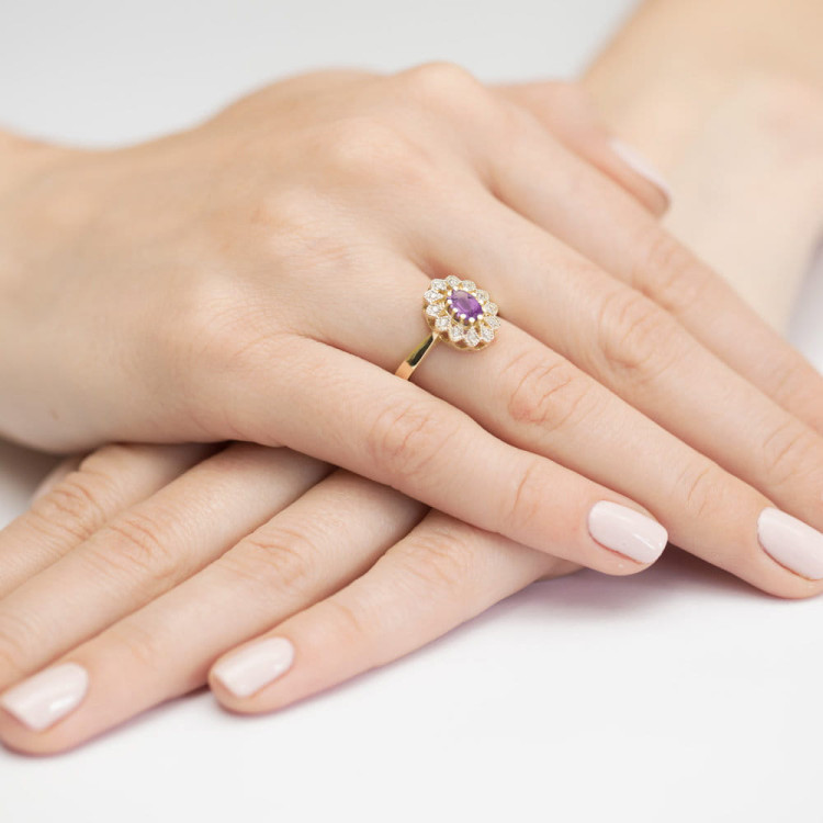 Pierścionek PV-298 Ametyst 0,40ct żółte złoto