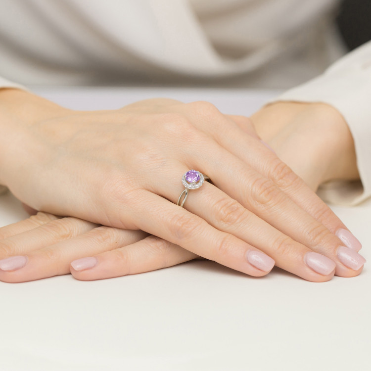Pierścionek Ametyst 0,98ct białe złoto W0538