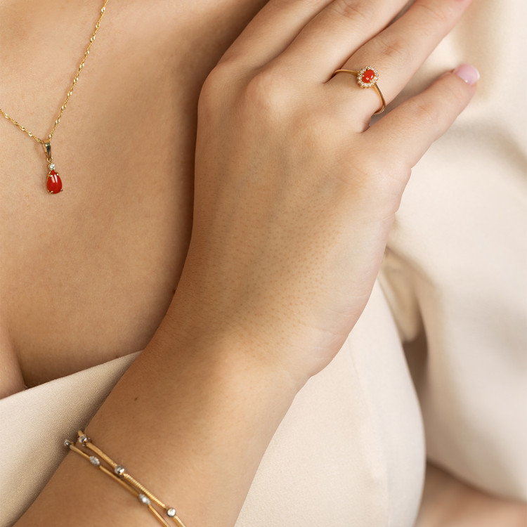 Pierścionek W0569 Koral 0,28ct żółte złoto