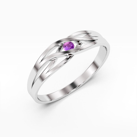 Pierścionek z białego złota z ametystem - próba 585 0,10CT w0156.B3.AMV.01
