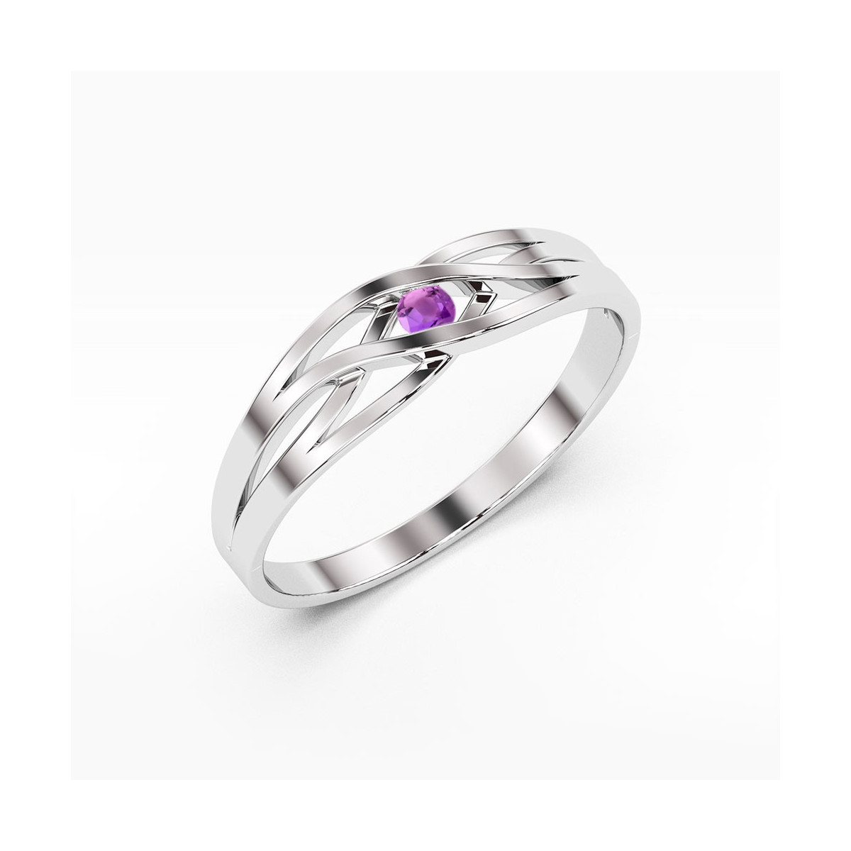 Pierścionek z białego złota z ametystem - próba 585 0,10CT w0156.B3.AMV.01