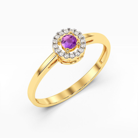 Pierścionek z żółtego złota z ametystem - próba 585 0,18CT PV-178.Z3.AMV.01