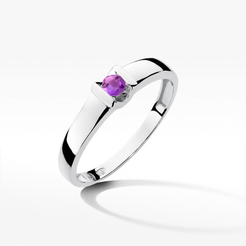 Pierścionek z białego złota z ametystem - próba 585 0,10CT w0249.B3.AMV.01