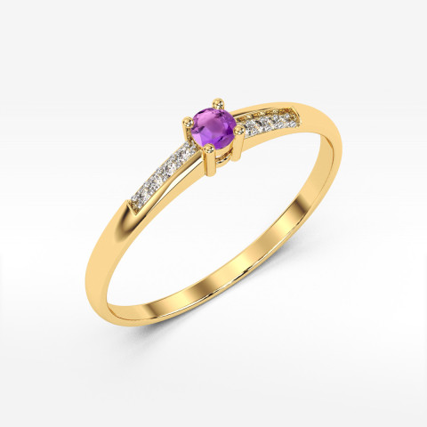 Pierścionek z żółtego złota z ametystem - próba 585 0,14CT PV-180.Z3.AMV.01