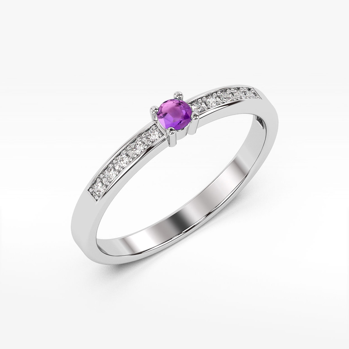 Pierścionek z białego złota z ametystem - próba 585 0,15CT PV-075.B3.AMV.01
