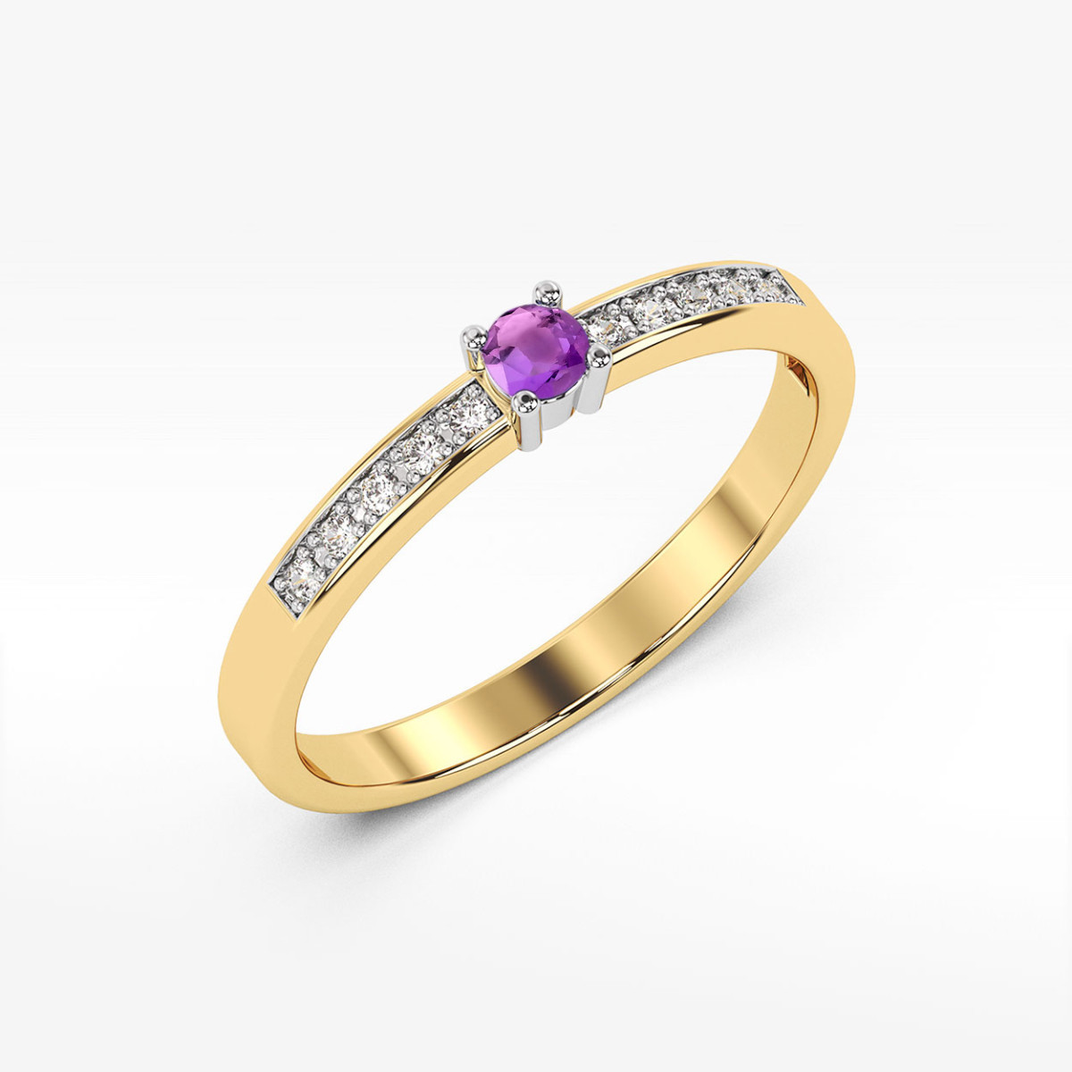 Pierścionek z żółtego złota z ametystem - próba 585 0,15CT PV-075.Z3.AMV.01