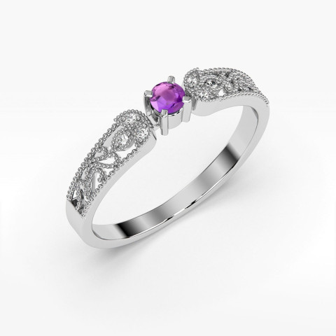 Pierścionek z białego złota z ametystem - próba 585 0,13CT PV-066.B3.AMV.01
