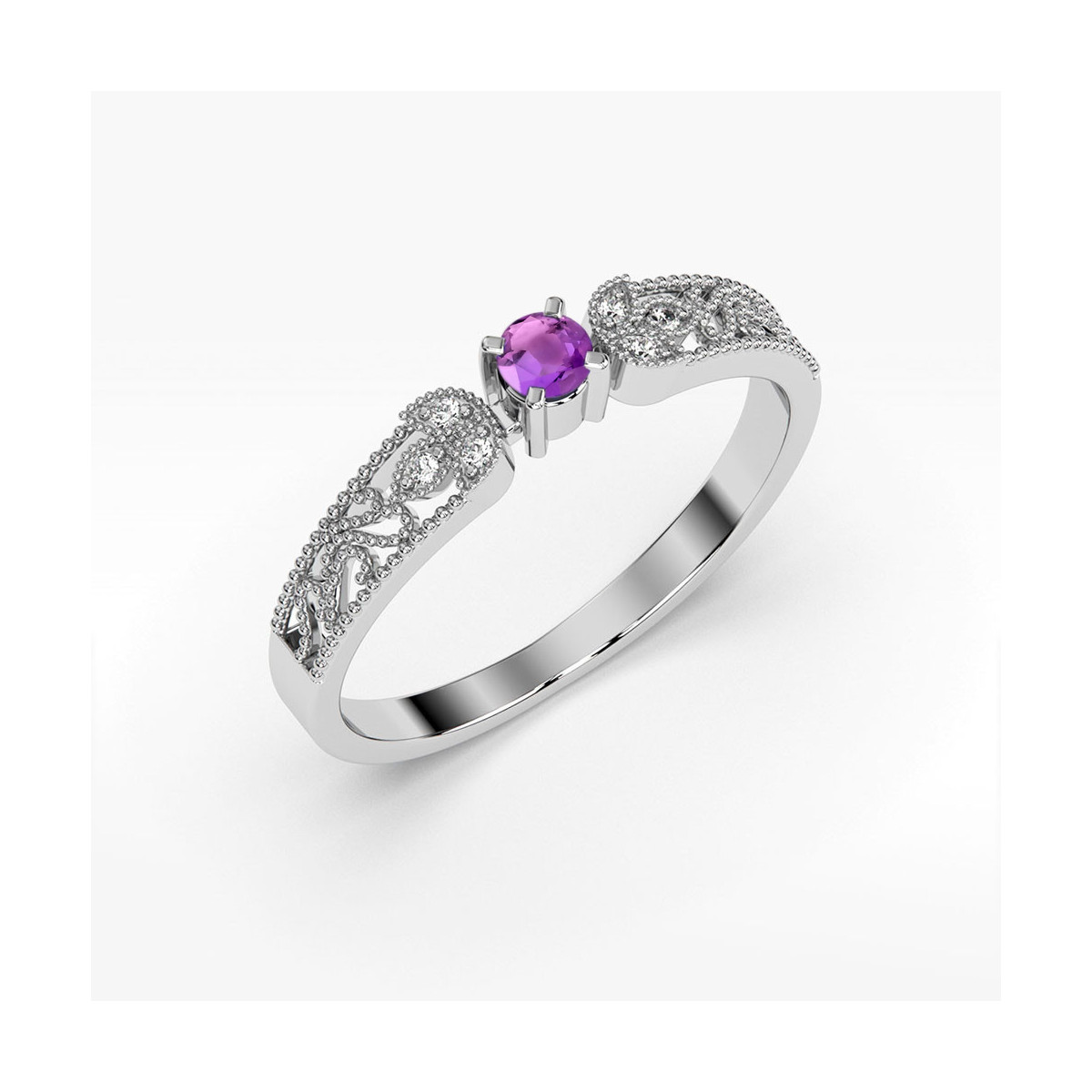 Pierścionek z białego złota z ametystem - próba 585 0,13CT PV-066.B3.AMV.01