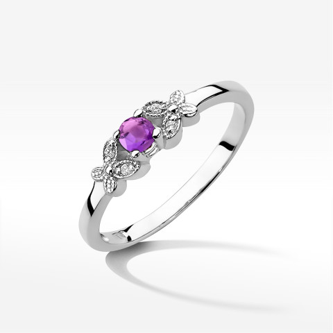 Pierścionek z białego złota z ametystem - próba 585 0,12CT w0414.B3.AMV.01